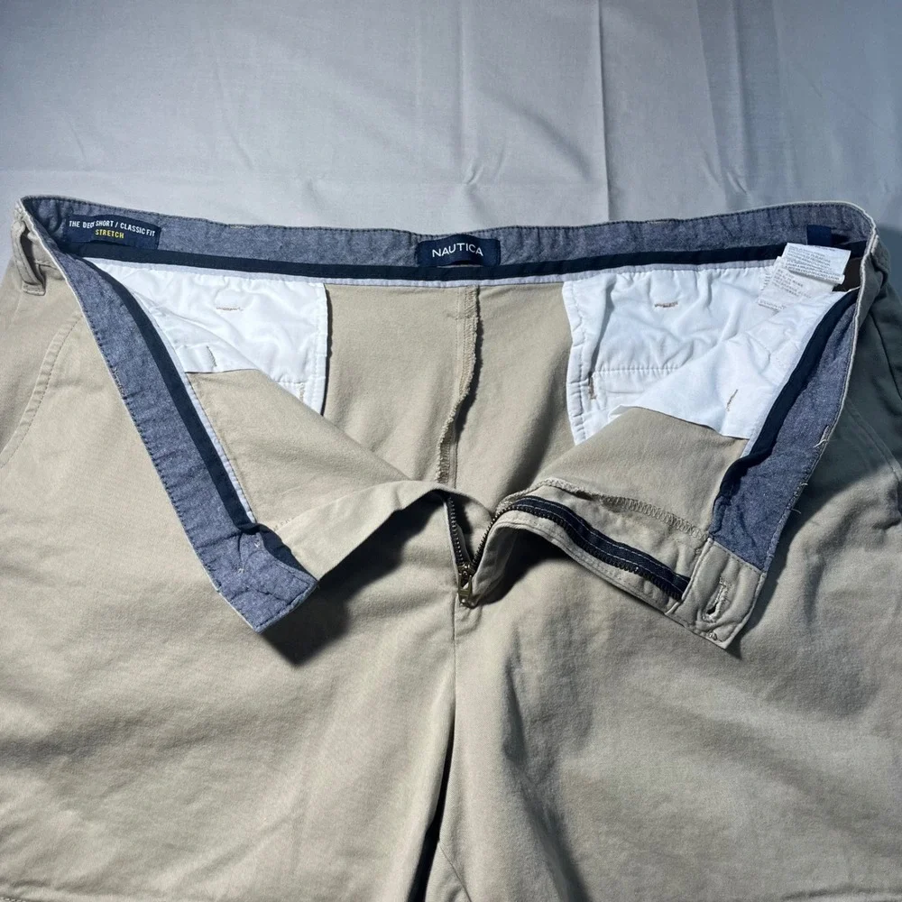 Nautica Shorts The Deck Short Mens 40 Green Khaki Stretch Chino Classic Casual